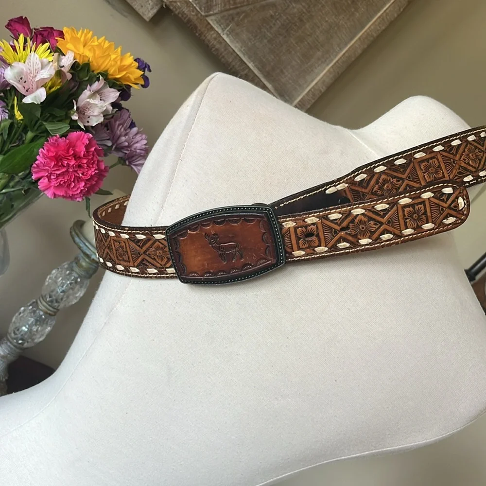 “Bruce” Brown Leather Belt with Intricate Design